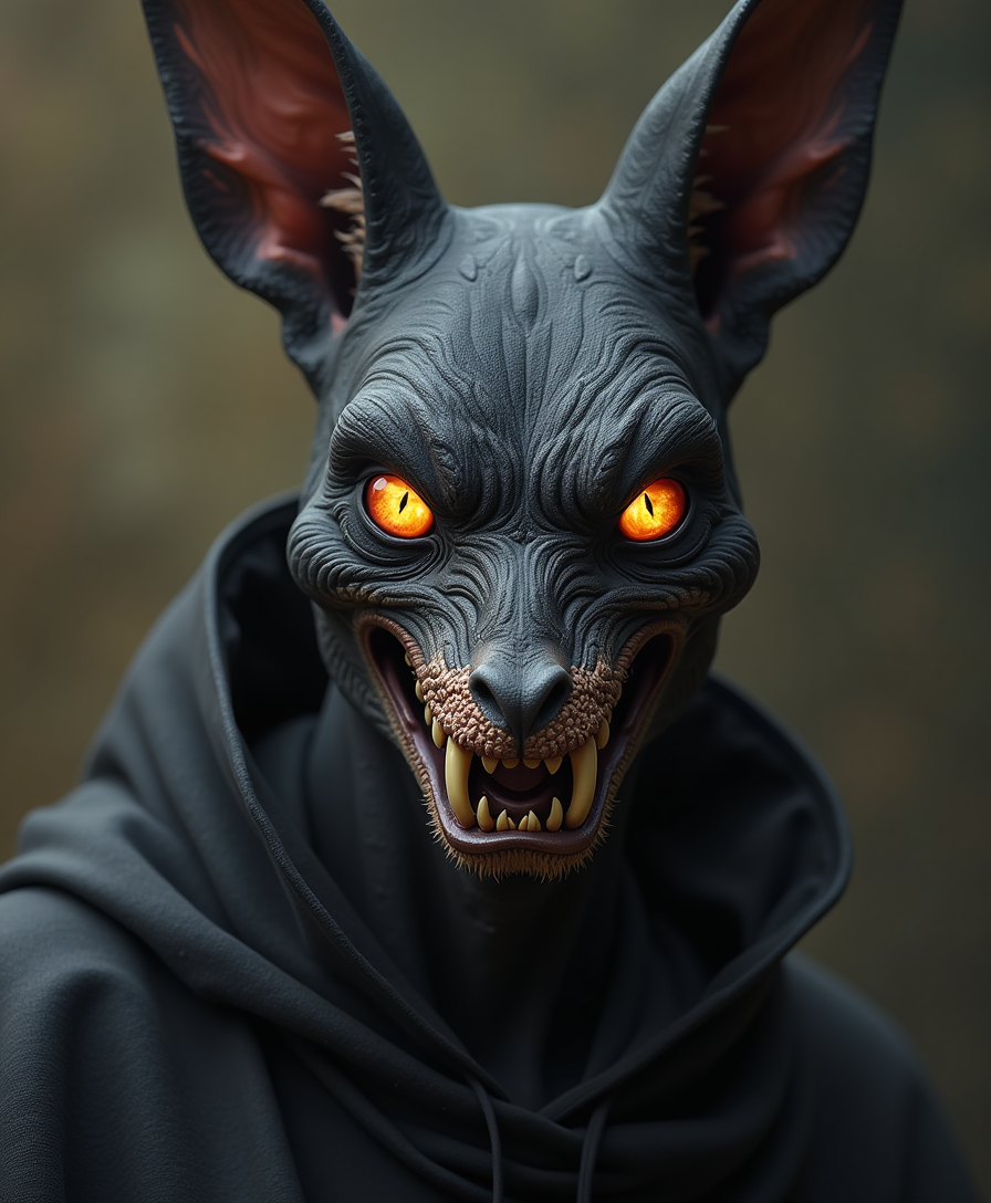Angry anubis with scary face and res eyes