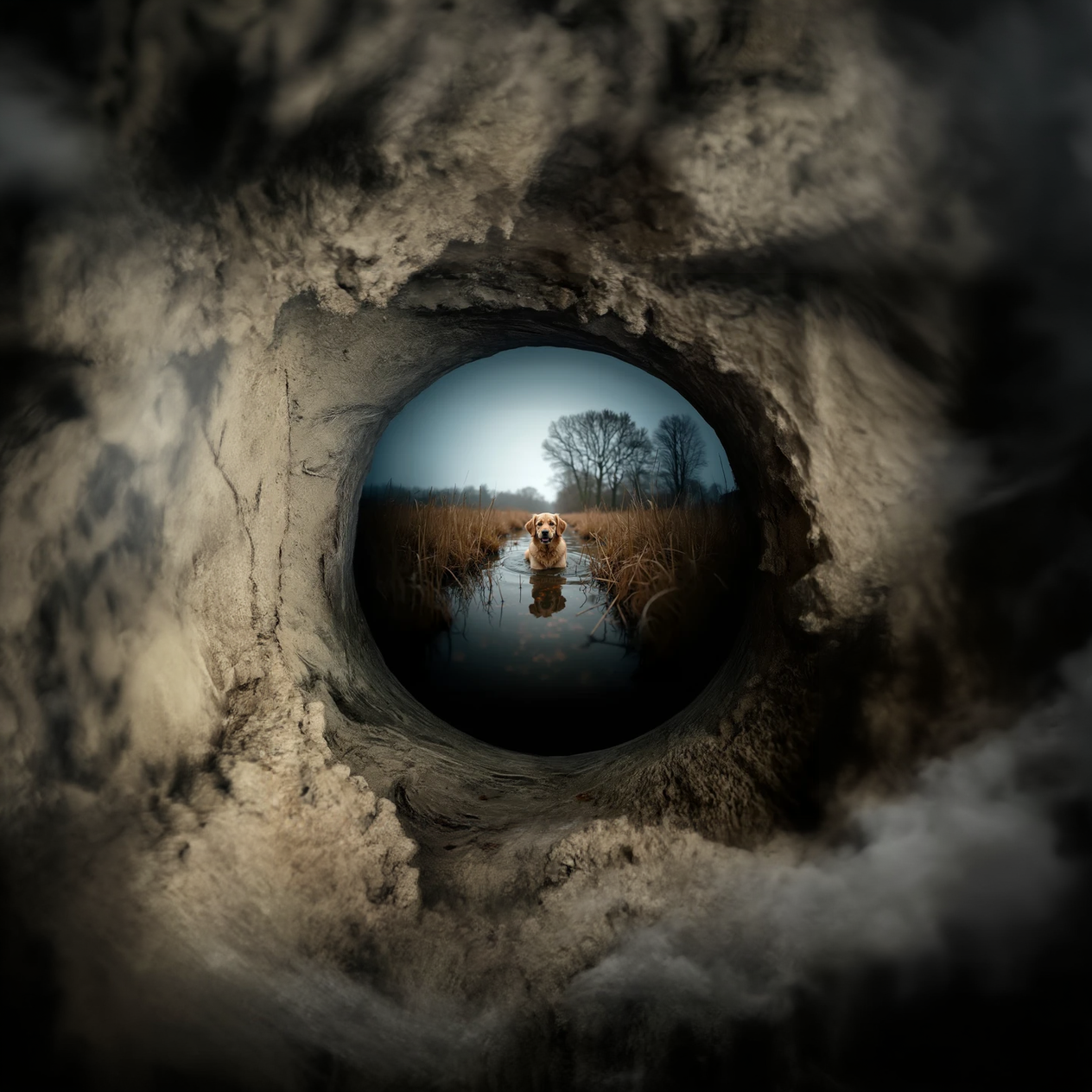 a dog in a bog