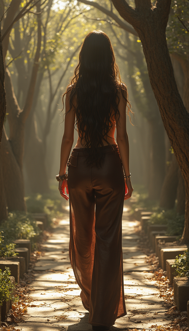 a perfect image of the beautiful selenna gomez walking in a courtyard between a oak tree grove and the river styx. she is not alone, friends are nearby, The lighting is natural, with sunlight filtering through a nearby cluster of branches and illuminating her legs and face, from the side, creating delicate shadows. The leather in her outfit is beautifully crafted with intricate details and textures that add depth to the image. The image should be photorealistic with ultra sharp focus and extreme detail, so that every swirl and texture of her long beautiful hair is visible, The resolution should be 32K or higher, with a cinematic feel that draws the viewer into the scene. The image should be created with a high-end rendering engine like Octane Render, so that it is indistinguishable from a real photograph, studio lighting, ultra-detailed, high resolution, shot with 50mm lens, facing forward,the final image merges the traditional style while capturing the intriguing spectacle in a rich, detailed composition 