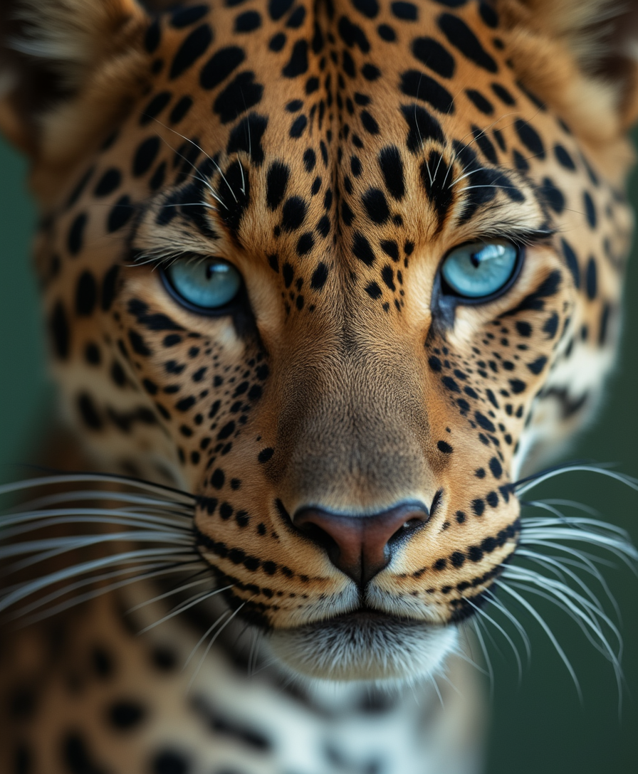 Hyper-realistic photography, Ultra sharp Faces, highly detailed, of a beautiful young Bulgarian woman with blue eyes in the 30s with a Leopard. Do it like a professional Bulgaria fashion designer, Shot with CANON EOS R3, RF 85mm, 1.2 L USM, f/16, high detail face, sharp focus, face extremely detailed, Imagine a dress that looks like the cover of a fashion magazine, 8k uhd,