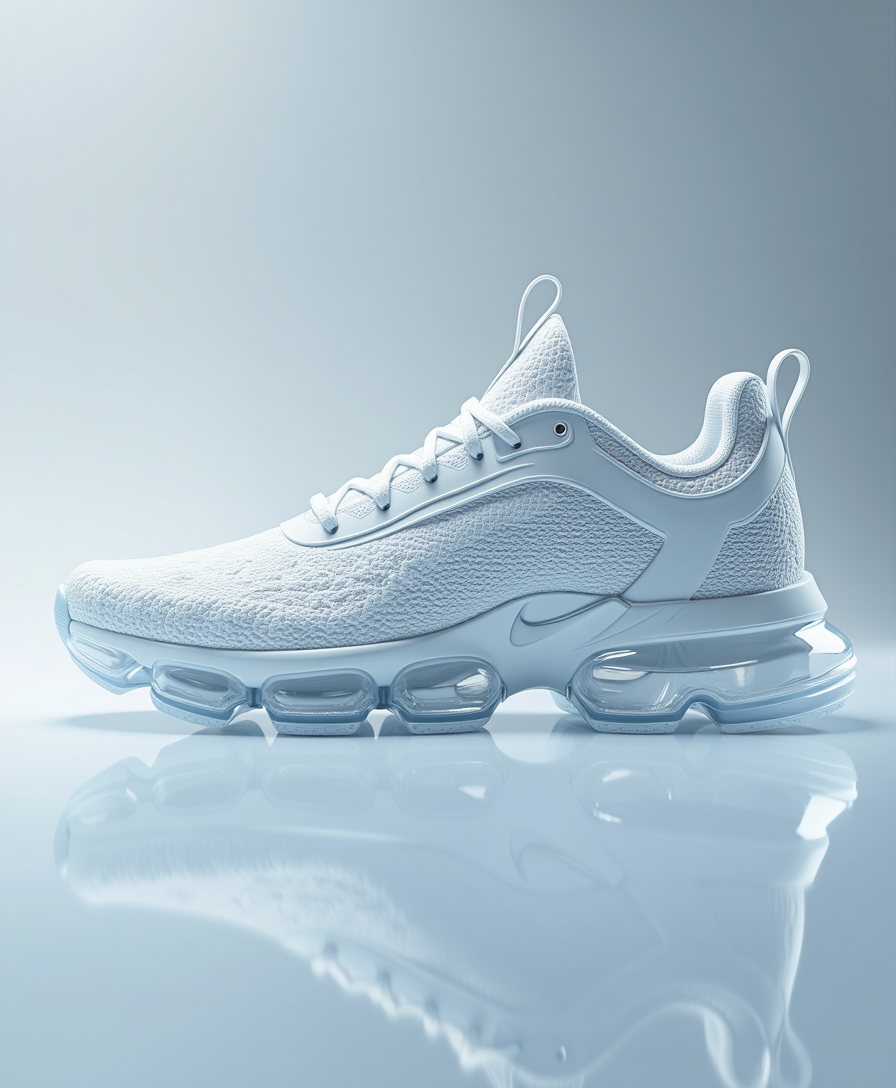 Conceptual design of futuristic style sports shoes, parametric design, 3D transparent cristal printed