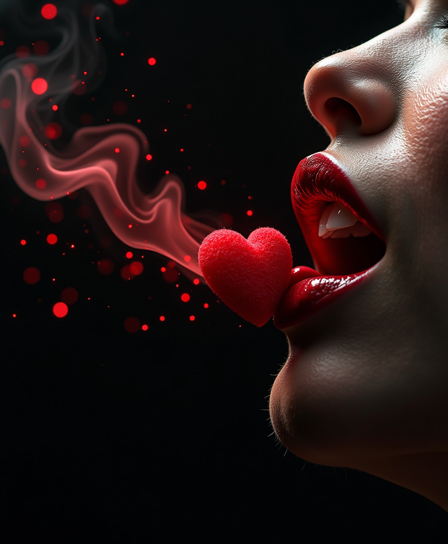 Example: A female mouth with intense red lipstick