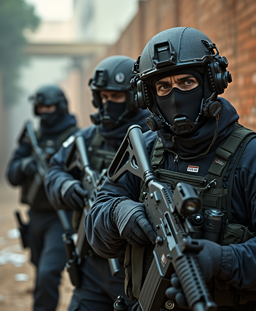 image of cia agents. background: in the image, a group of CIA agents are shown in the midst of an operation.  Although specific details of the operation are not clear, there are hints of a high-stakes mission, possibly involving counterterrorism, a high-profile arrest, or covert intelligence gathering.---This description aims to capture the essence of a high-intensity scene involving CIA agents actively engaged in their duty.