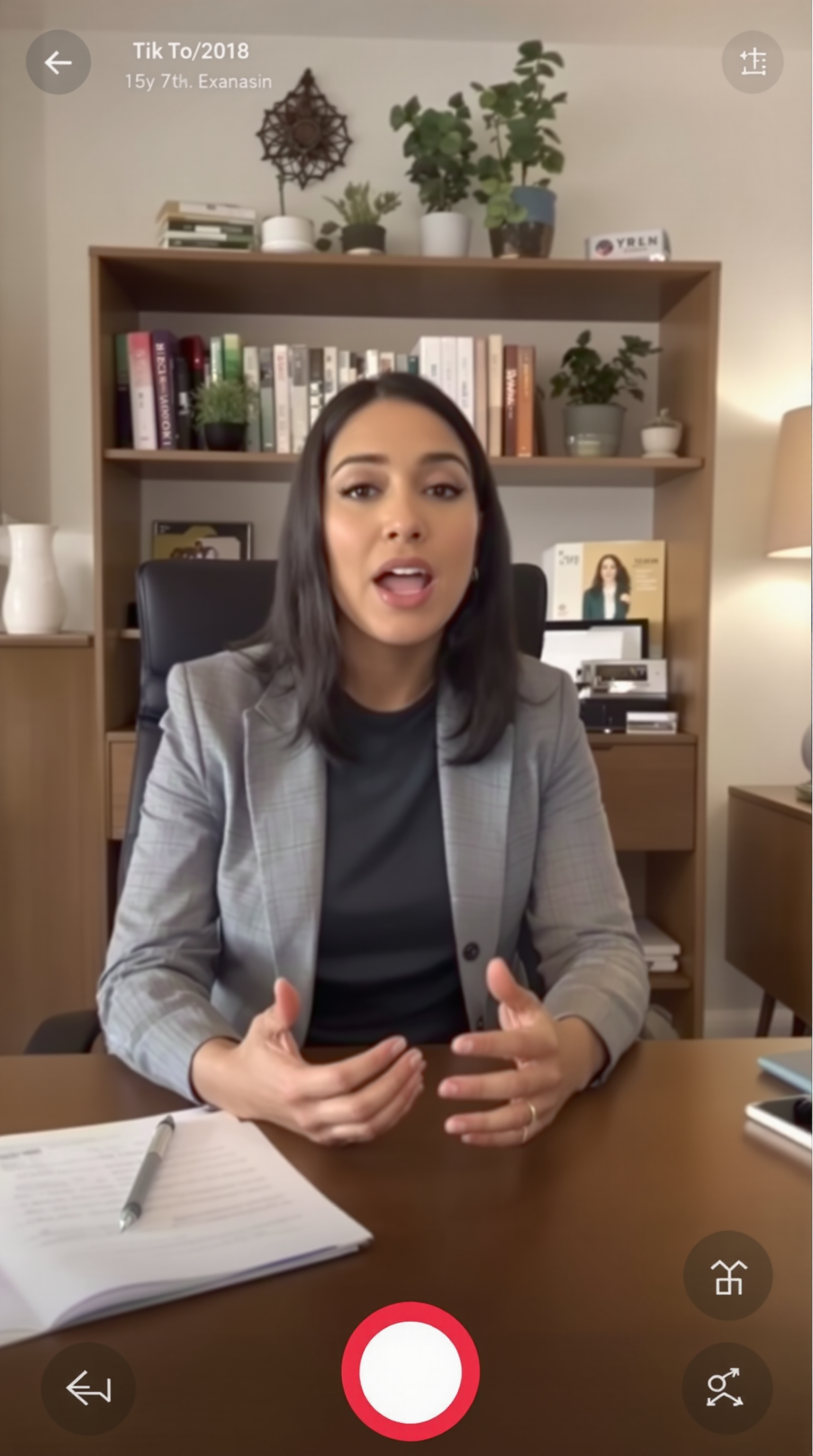 TikTok video IMG_52017.DNG  female healthcare executive speaking passionately.  

IMG_7209.HEIC webcam

View from webcam 

In this scene, the mixed race hispanic executive woman in her early 40s is seated at her desk in a mid-century modern home office, wearing a professional attire.  The camera is perfectly aligned with her eye level, she's making direct eye contact, creating an engaging and intimate perspective that makes her feel approachable and relatable while maintaining her authority.  