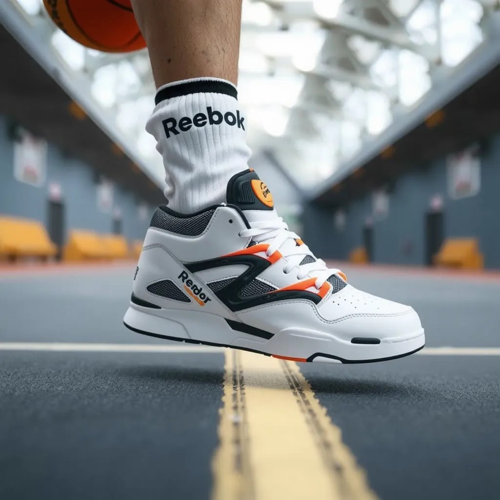 Example: A basketball player wearing Reebok pump shoes of this style