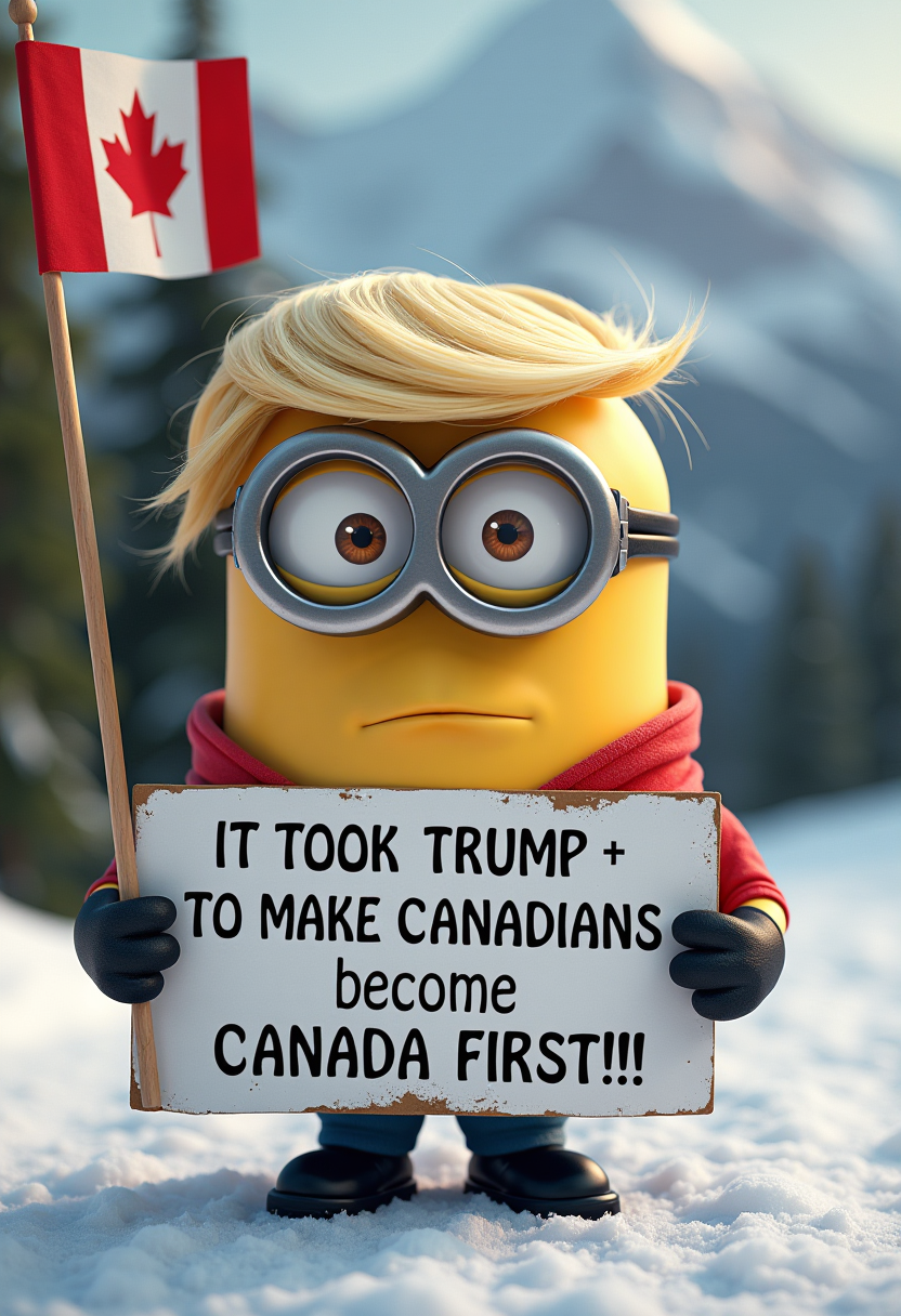 Example: Create a minion with donald trump hair blonde holding a sign that reads "IT TOOK