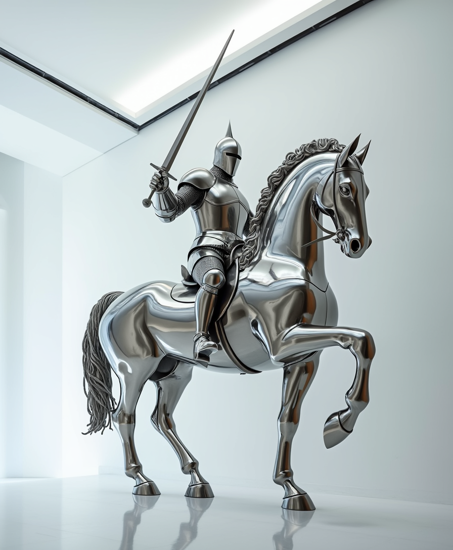 Example: Create a highly creative and majestic sculpture of a knight wearing a helmet and