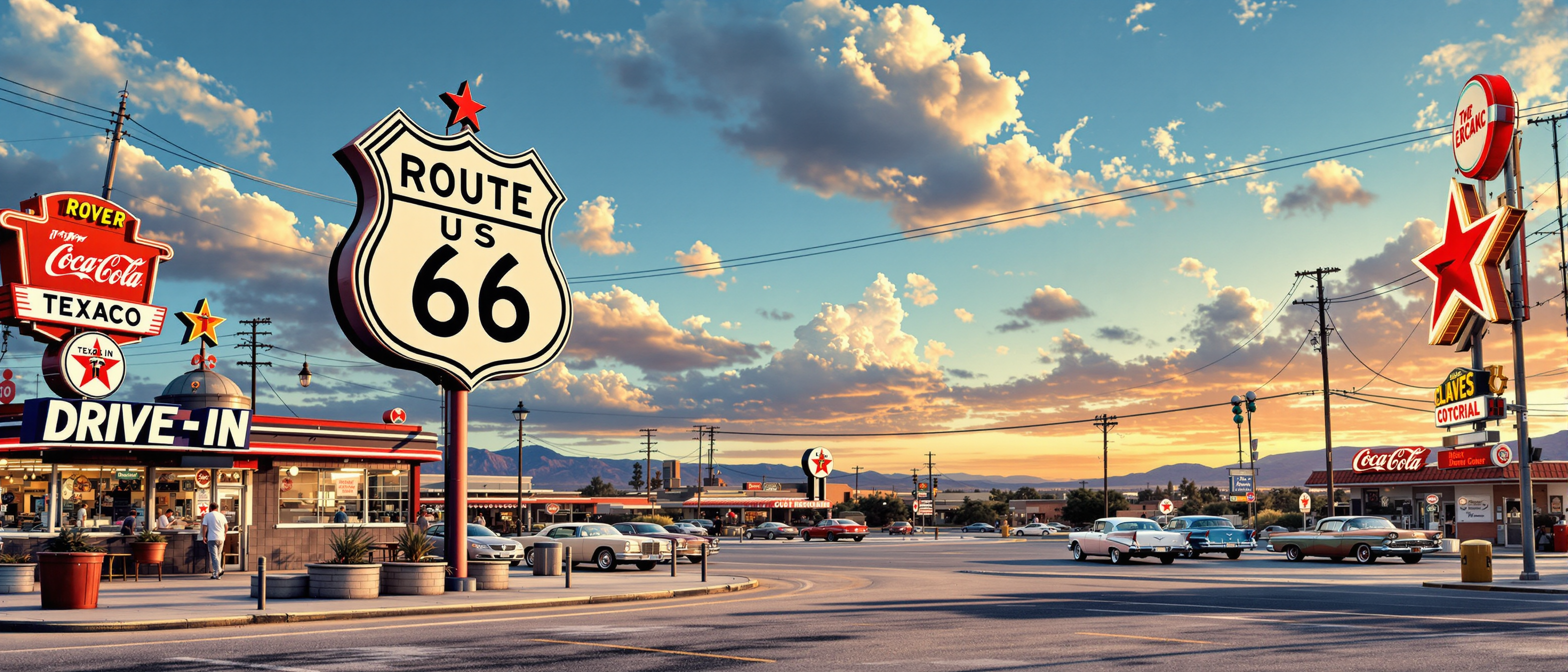 Example: Movie Poster style 1950's route 66 classic advertisement