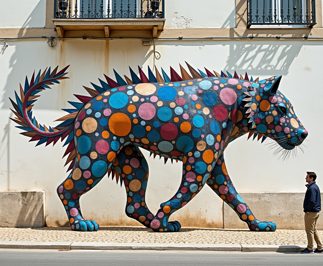 A mural transforms into a living metal animal. It leaps from the wall and walks among the people in the streets of Lisbon. 