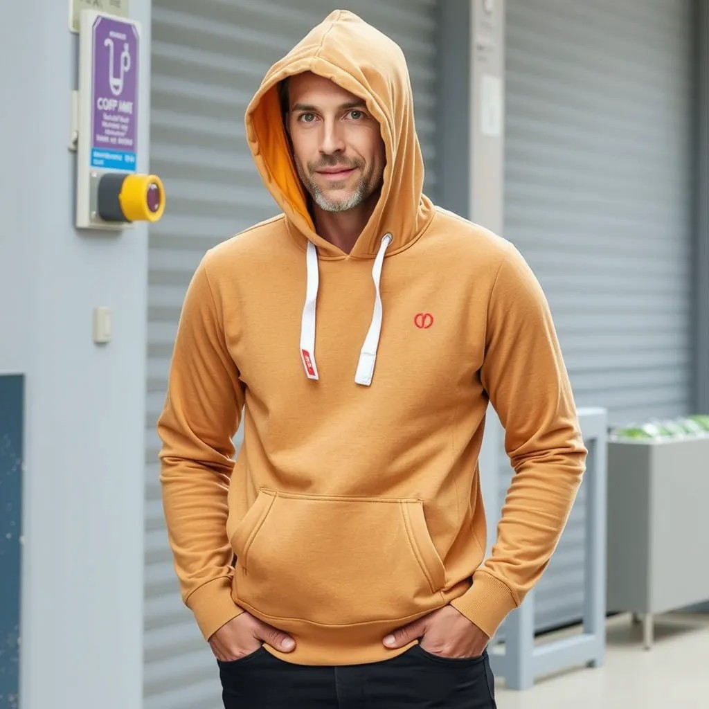 Example: A man wearing a hoodie in this style