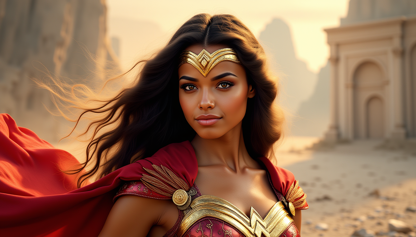 Ella-Forspoken-LoRA12, Maria de Mar strikes a heroic pose as Wonderwoman, her smile capturing the essence of the actress, envisioned by the artistic fusion of Artgerm and Rubens, in the Hudson River School style, with clear and detailed eyes peering through heroic Wonderwoman attire, behind her unfolds a detailed, beautiful Amazon island landscape, capturing every loving intricacy in 8K resolution, digital painting, ultra realistic, highly detailed.
