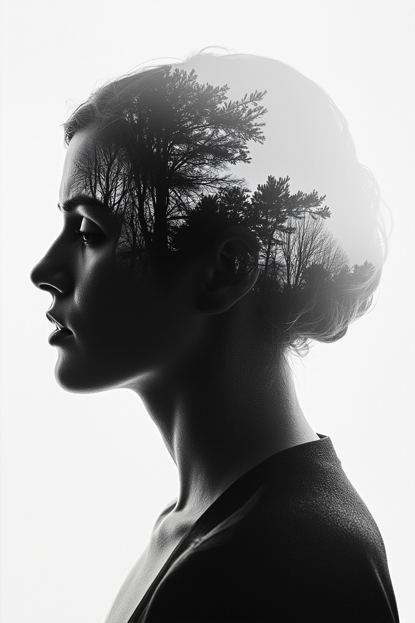 Example: Create a high-contrast black and white conceptual photograph with a surreal arti