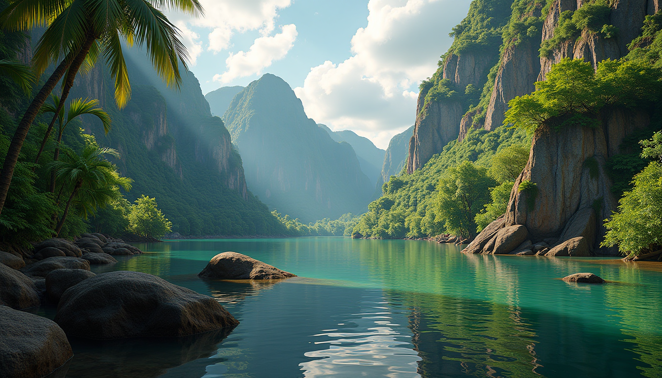 The Canaima National Park Venezuela + High Rocks, Stones and plants with the most accurate detail + photorealistic + hyper realistic + hyper detailed + hdr + fxaa + 8K vibrance
