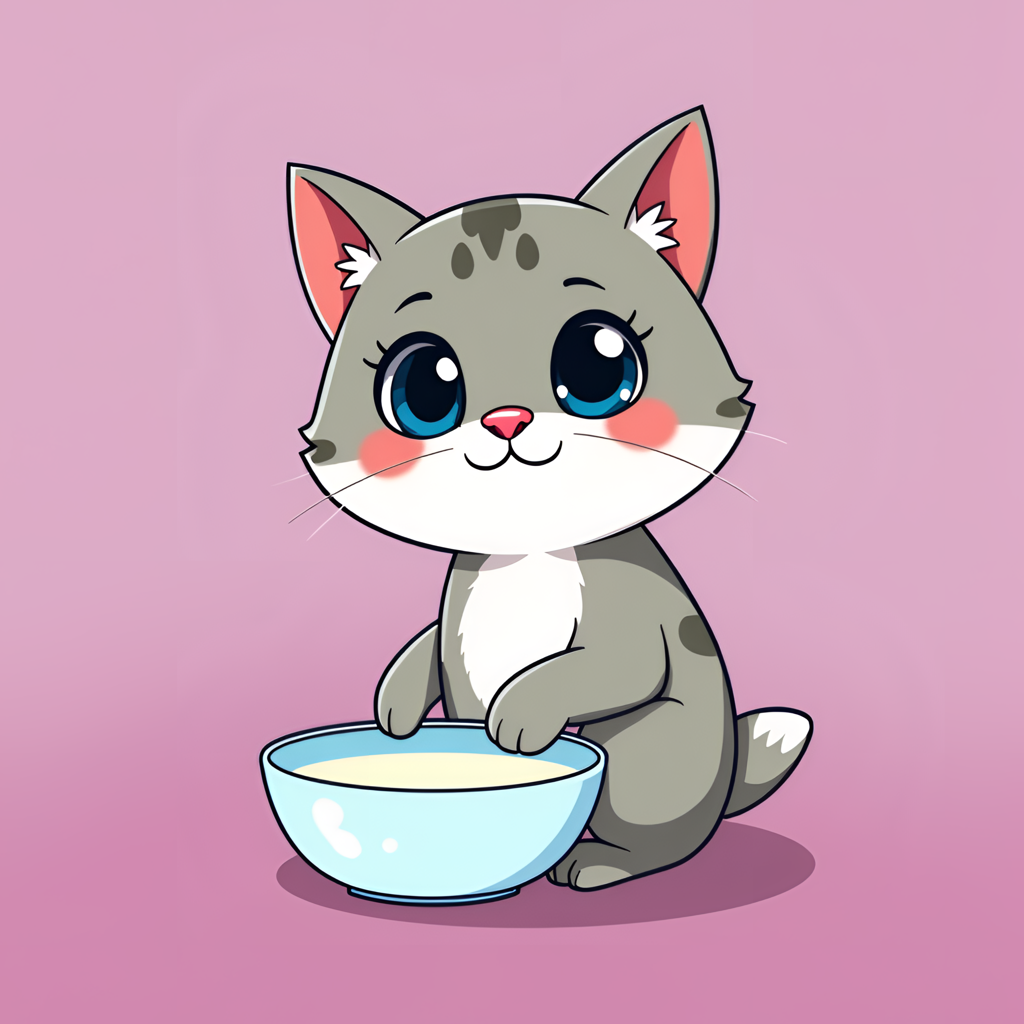 A character drinking milk from a bowl