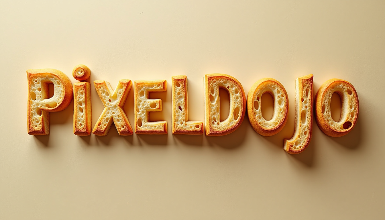 Example: A bold uppercase word 'PIXELDOJO' designed with an intricate and surreal texture