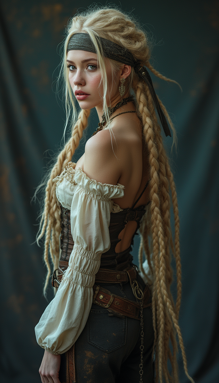 Example: Photorealistic portrait of an evil female pirate