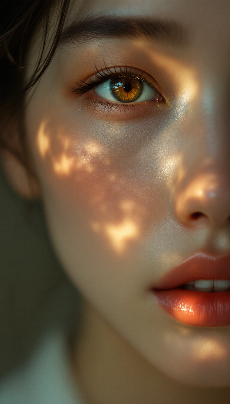 
19h
hyperrealistic hyperdetailed surreal 32k avant-garde modern minimalist,creative and luxurious close-up portrait for VOGUE MAGAZINE fashion editorial of avant-garde photo ofA mesmerizing close-up portrait of an East Asian woman with smooth, radiant skin, bathed in soft, warm light. Her deep brown eye gazes directly, reflecting subtle highlights. A delicate, semi-transparent yellow butterfly with intricate black and white markings rests gently on her cheek, its wings slightly curved, as if just landed. The fine details of the butterfly’s wings, including the delicate veins and subtle gradients of color, are captured in high resolution. Her makeup is minimal, emphasizing a natural glow--her skin appears dewy with a soft, pearlescent sheen on her cheekbone. Her lips are slightly parted, with a natural rosy hue. The lighting creates a dreamlike, ethereal ambiance, enhancing the delicate textures of both the butterfly and her skin. The background is softly blurred, with muted warm tones complementing the subject. The image exudes a poetic and surreal quality, blending high-fashion editorial aesthetics with elements of nature. luxury modern avant-garde brand editorial,soft tones,stunning modern avant-garde and minimalist brand visuals.modern avant-garde art direction,minimalism,different perspectives, creative, dynamic dramatic poses,avant-garde dynamic photography,different close-ups,high resolution,hyperrealistic hyperdetailed skin texture and facial features,vibrant color palette,a model with unconventional beauty,vibrant makeup.motion in blurr,high cheekbones,wide-set eyes,bushy eyebrows, sharp jawline,mert&marcus, fine details,dazed and confused magazine,iconic imagery,midaction,32k,dslr,uhd,Photograph by Nick Knight