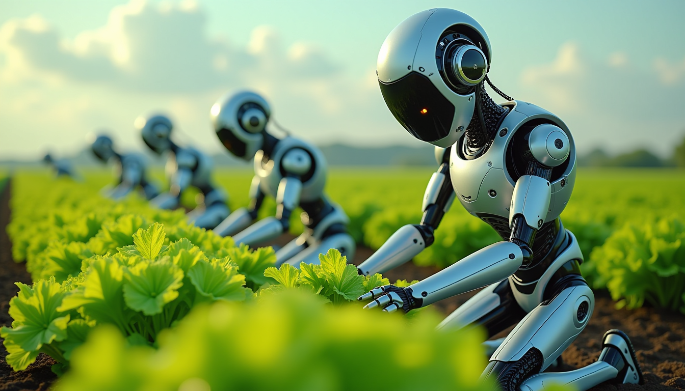 Example: Create an image of a many lots 10 streampunk androids robots on their knees pick