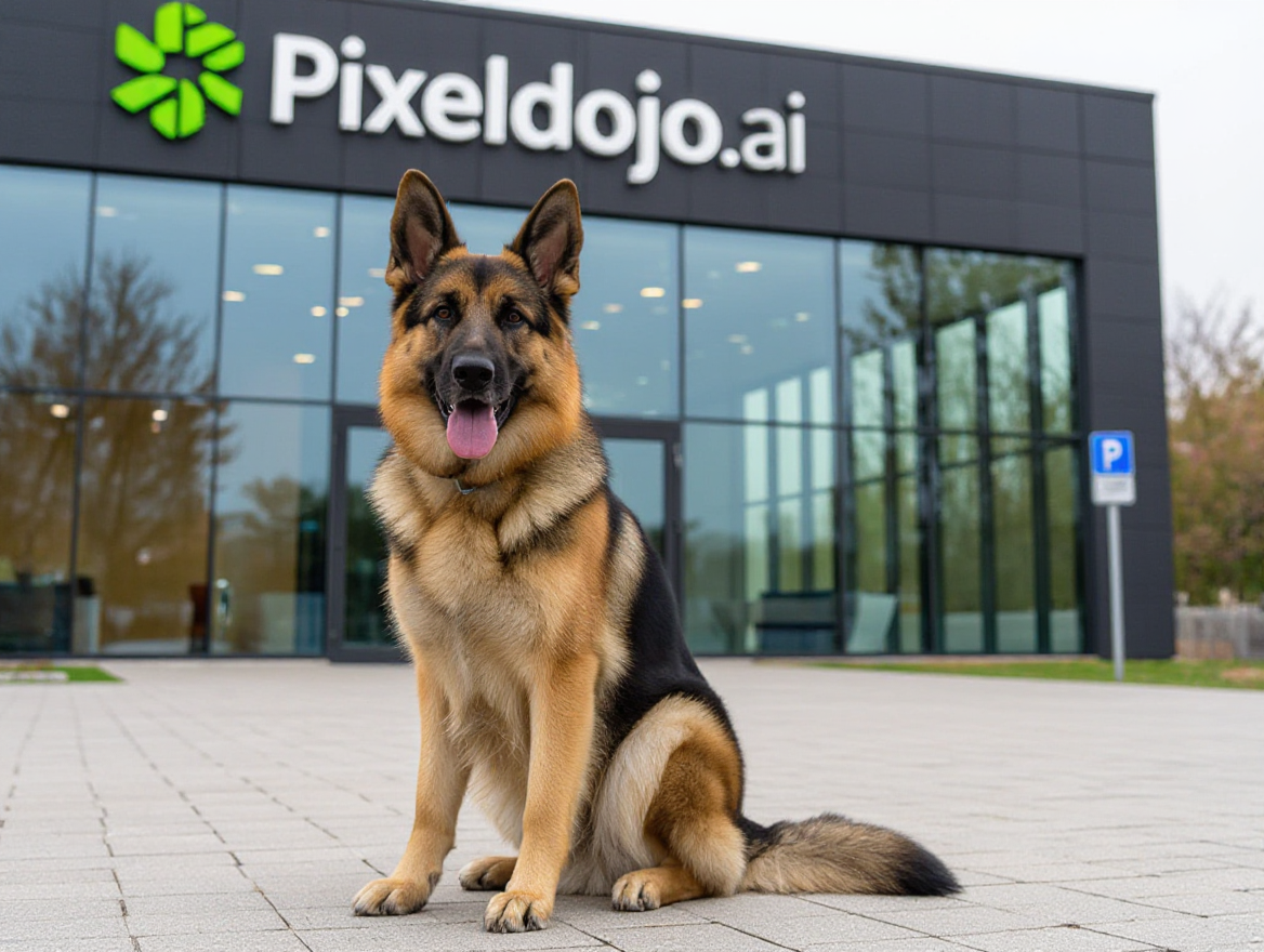 Example: A german shepherd sitting in front of pixeldojo