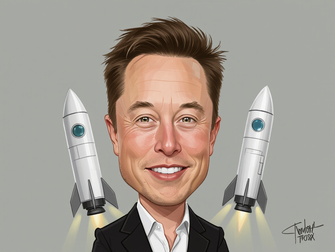 a caricature of elon musk