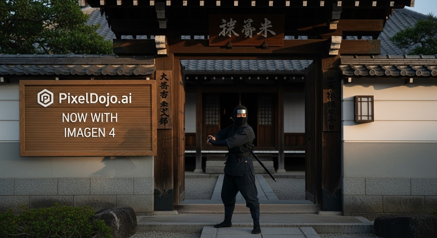 Example: A photo of a ninja in front of a japanese dojo