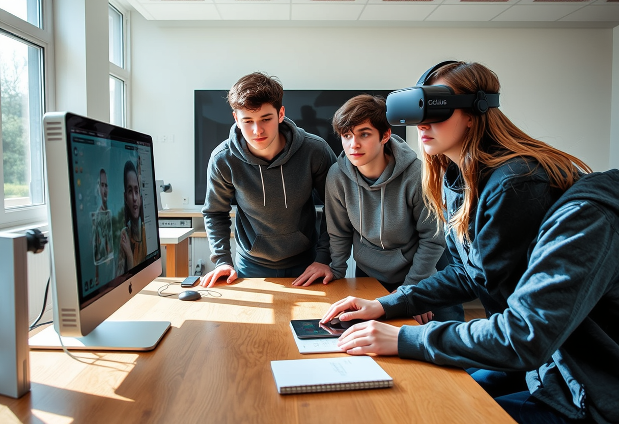 Example: A vivid and realistic scene of four Danish students