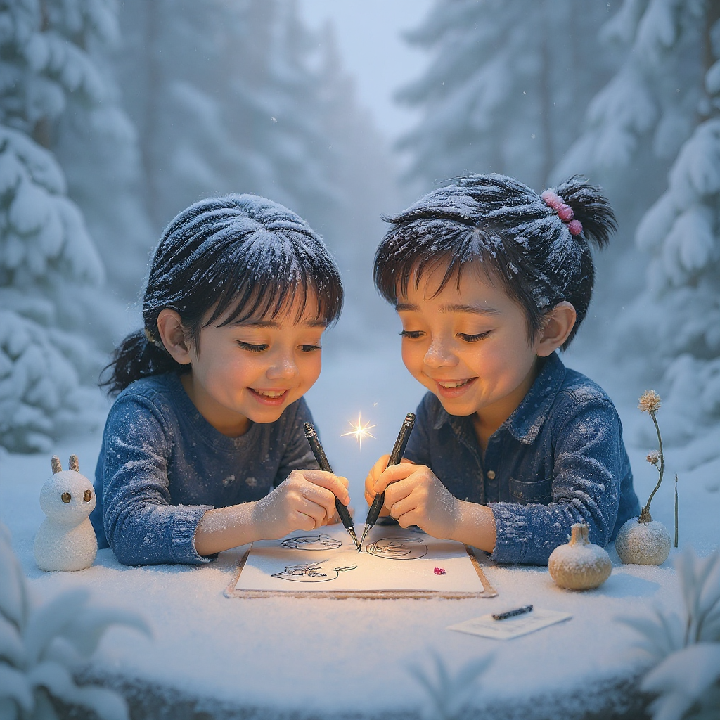they are in the woods with snow covering everything (edited with Flux Kontext Pro)