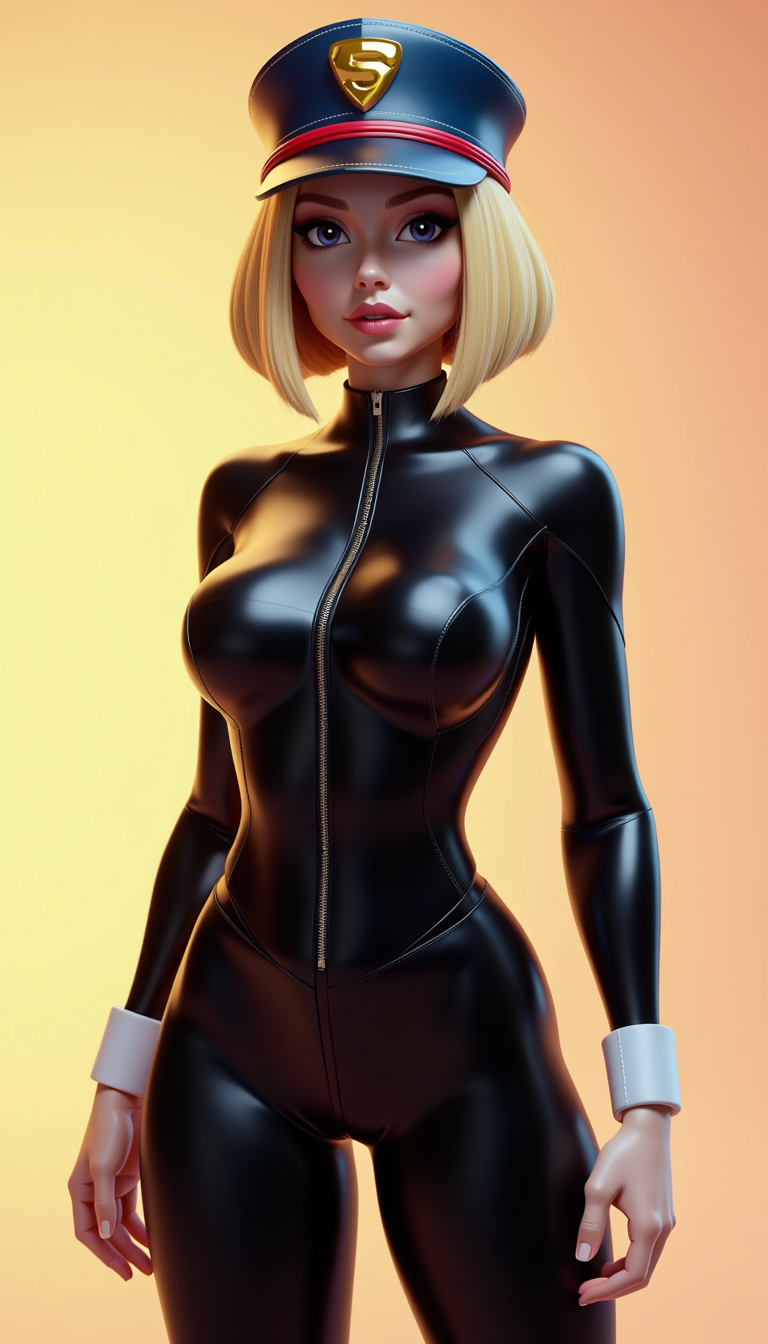 Example: This image features a 3D rendered female character dressed in a futuristic