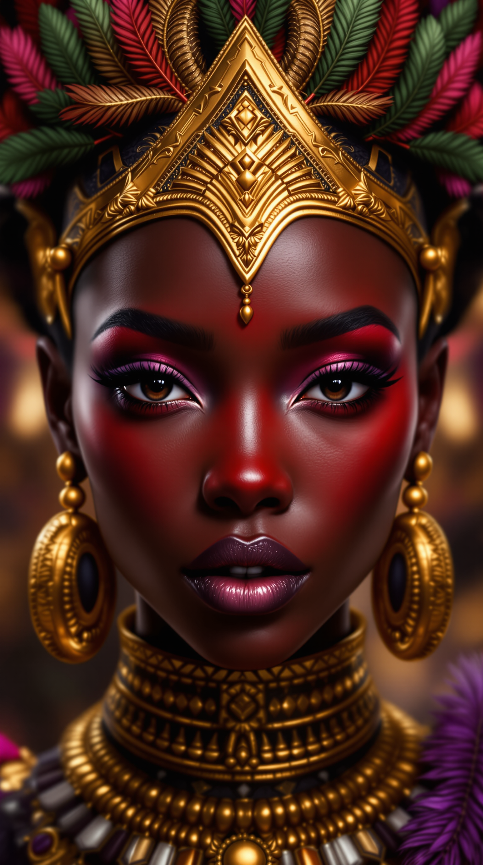 Example: This image is a digital artwork that presents a closeup of a persons face