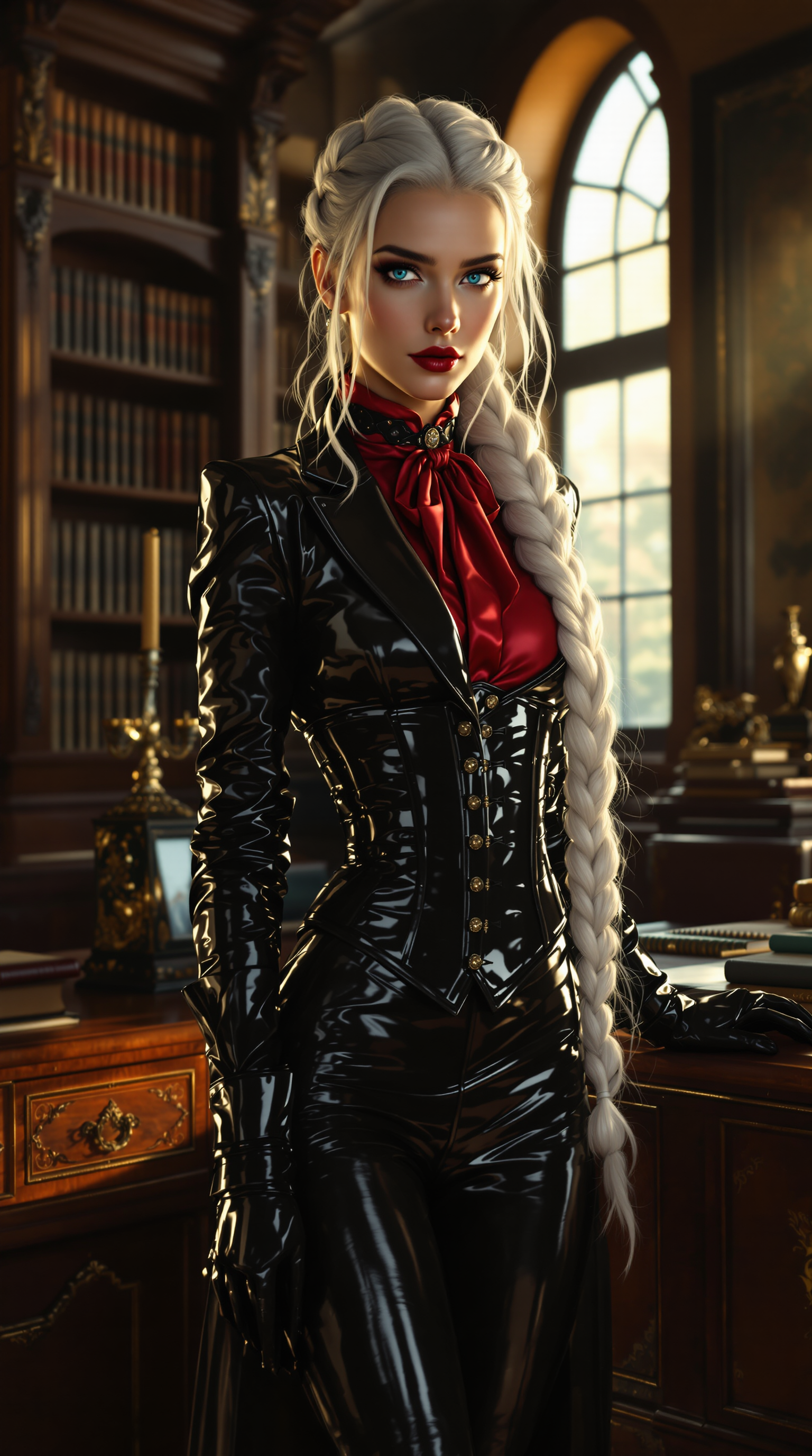 Example: A stunning portrait of a mid-20s Nordic woman radiating authority and timeless e