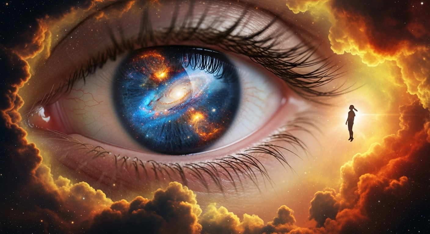 Example: This image is a digital artwork that combines elements of surrealism and cosmic