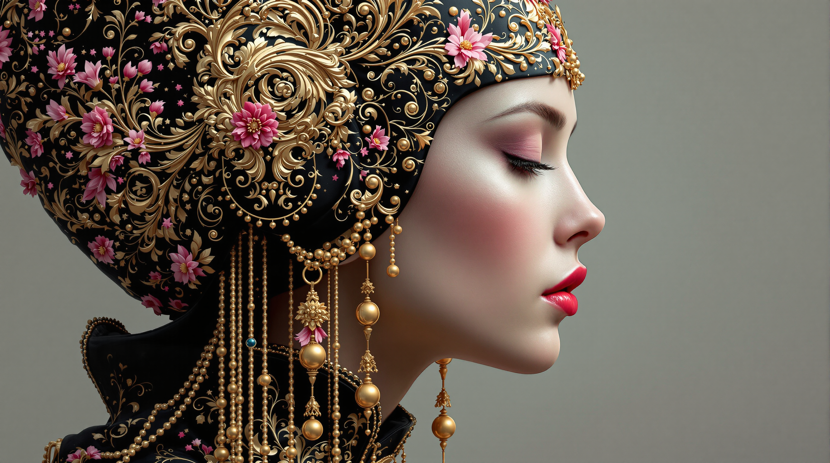 Example: This image is a closeup and detailed depiction of a figures profile