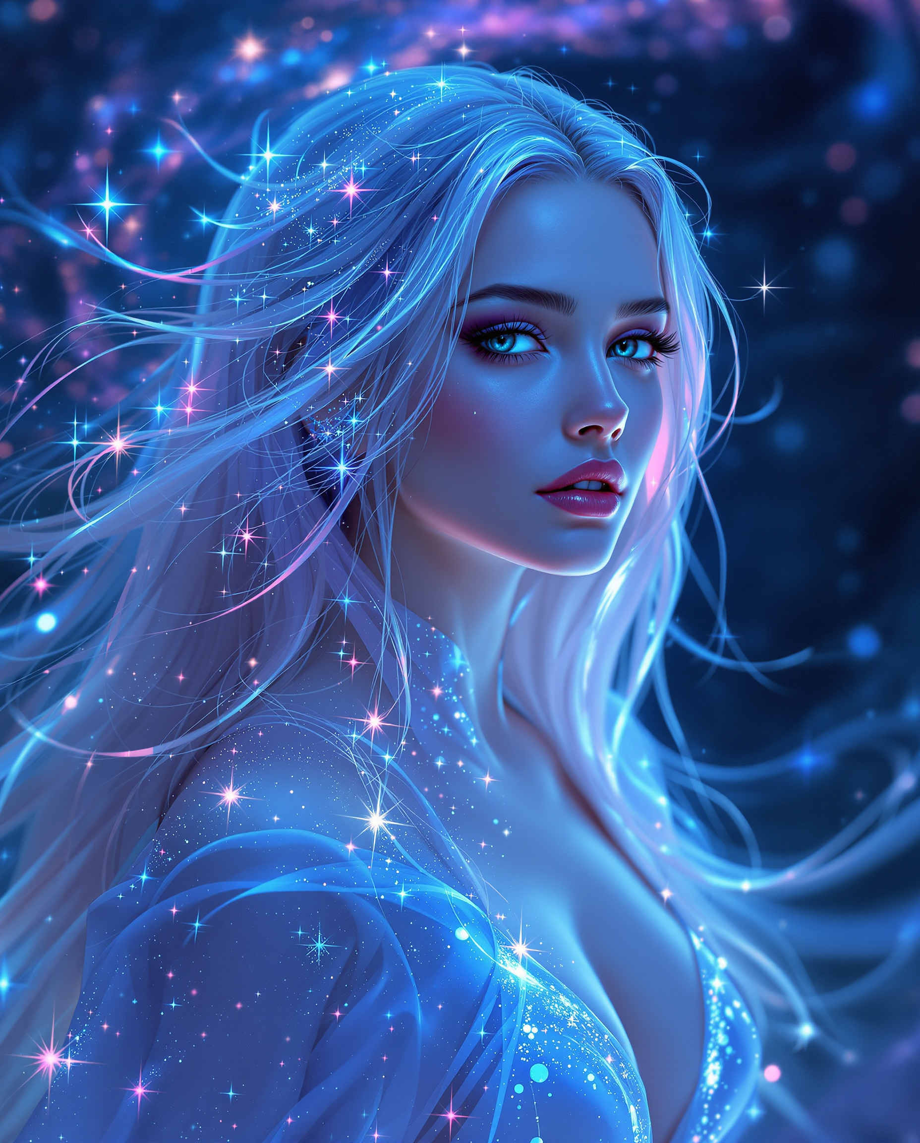 Example: This image is a realistic photo photograph of a female real person digital artwo
