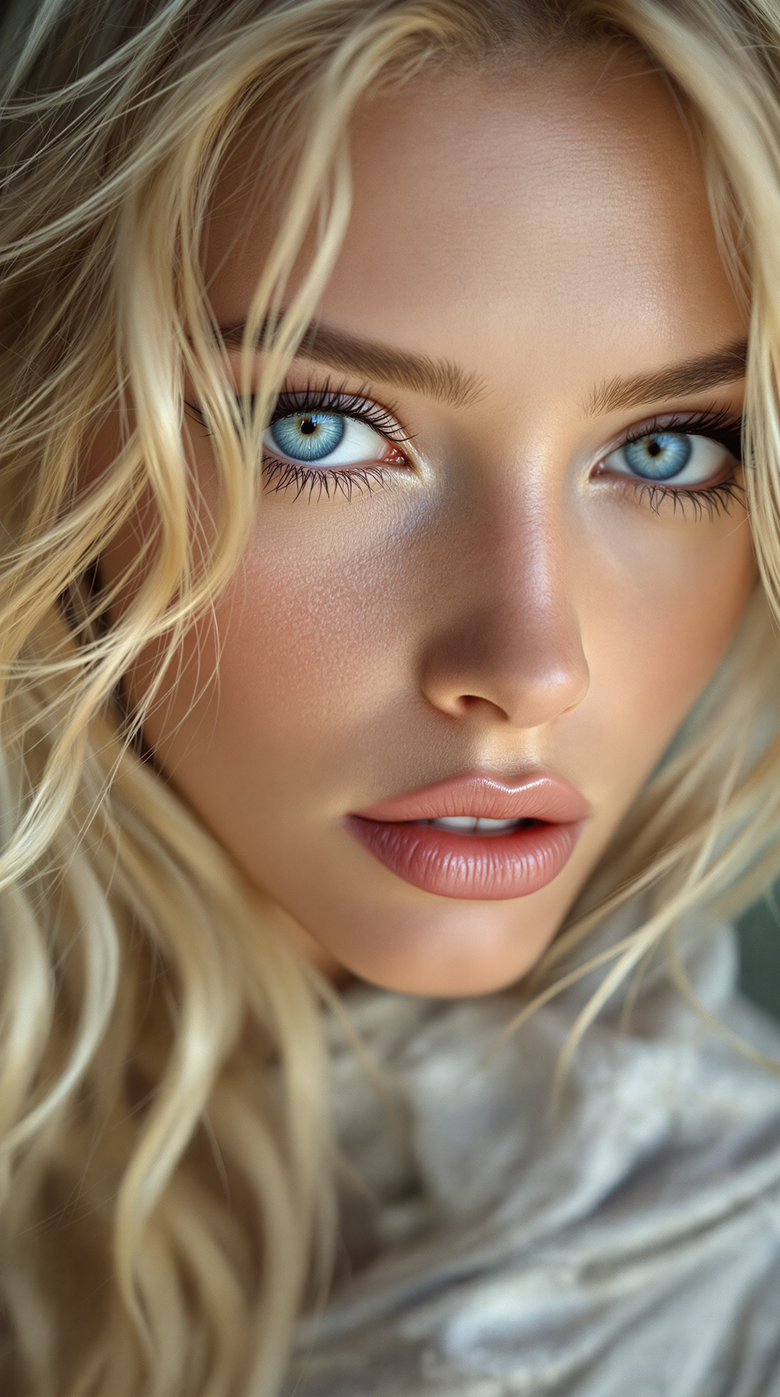 Extremely beautiful woman, blonde hair, big beautiful bright blue eyes, editorial, Vogue magazine cover photoshoot, Shot using a Leica Summilux-M 35mm f/1.4 ASPH lens
