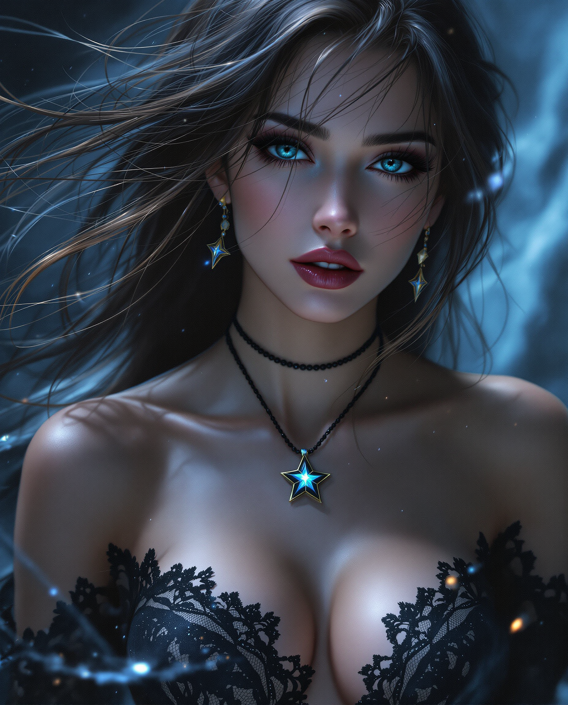 Example: A stunning photorealistic digital painting of a female figure exuding fantasy an
