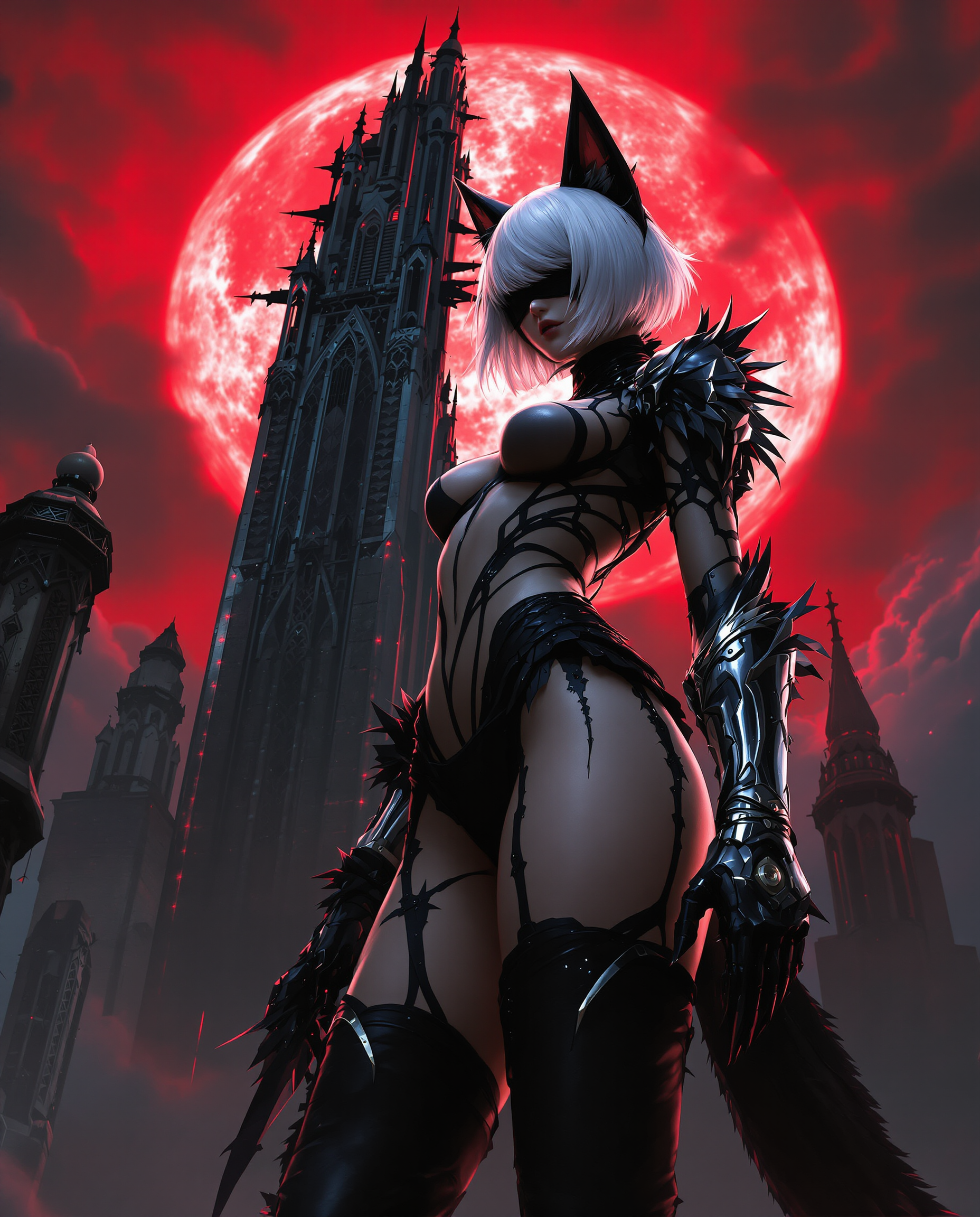 Example: A photorealistic digital painting of a striking female humanoid character with c