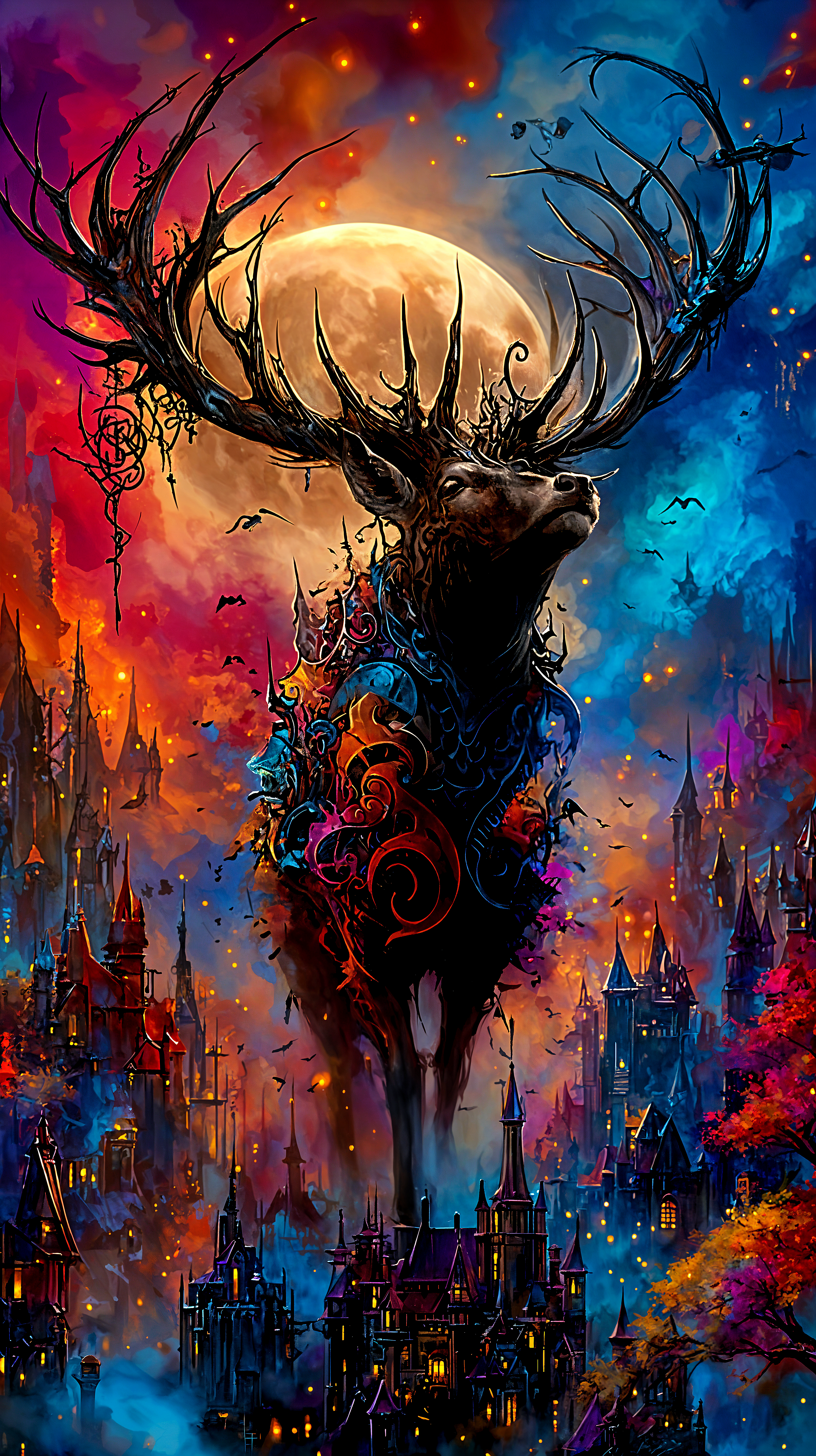 AI-generated image: Ethereal Stag Over Crimson Twilight
