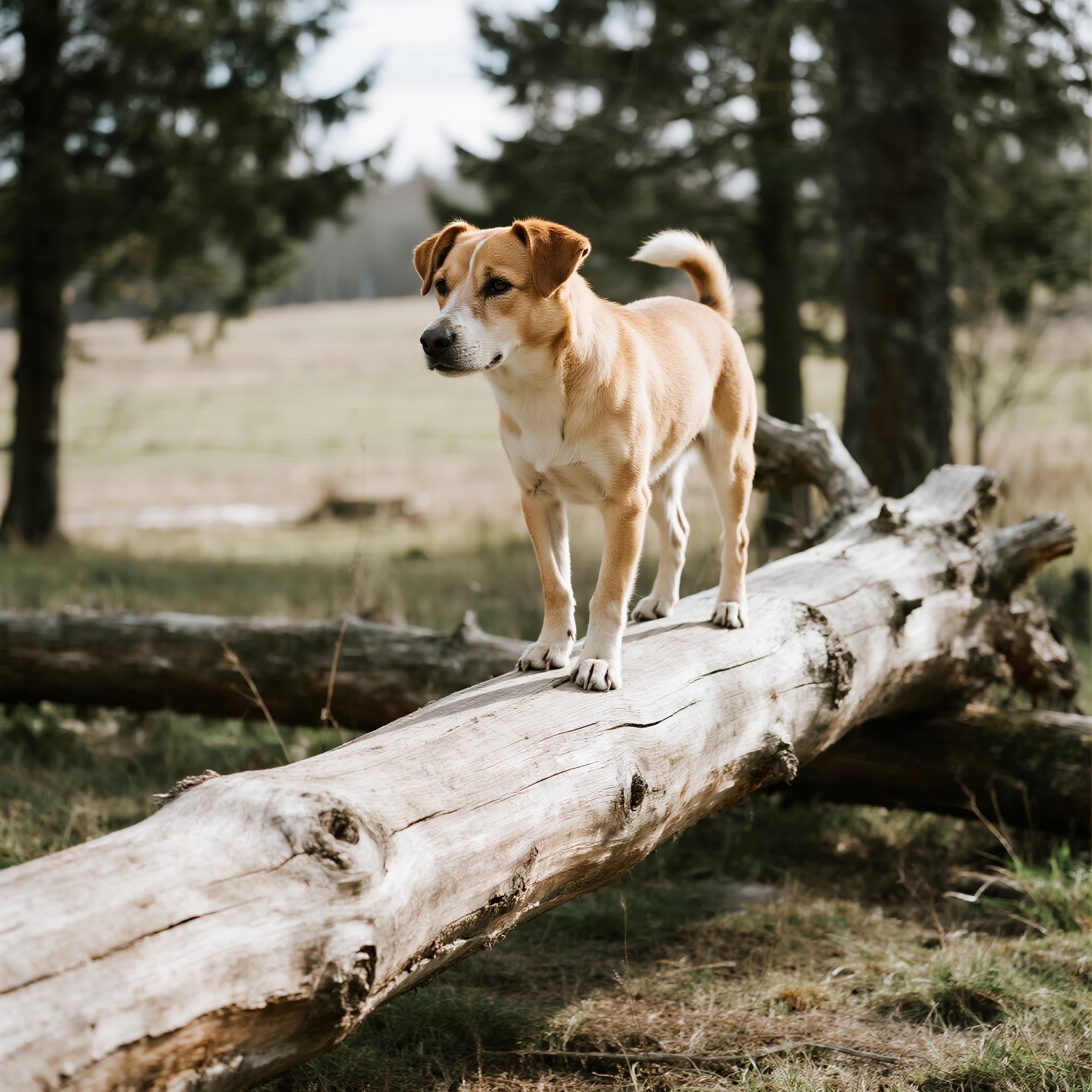 a dog on a log