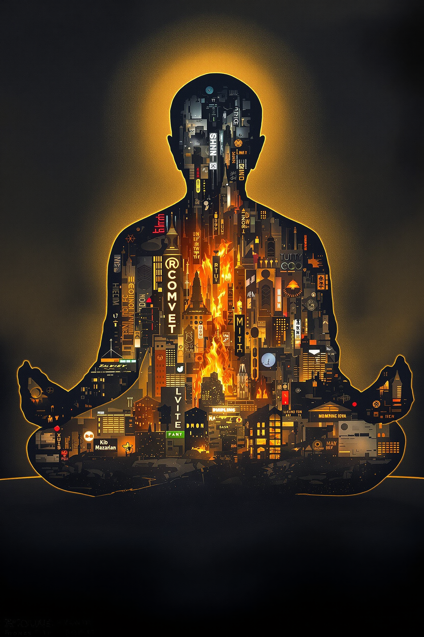 Example: A serene monk silhouette seated in lotus pose