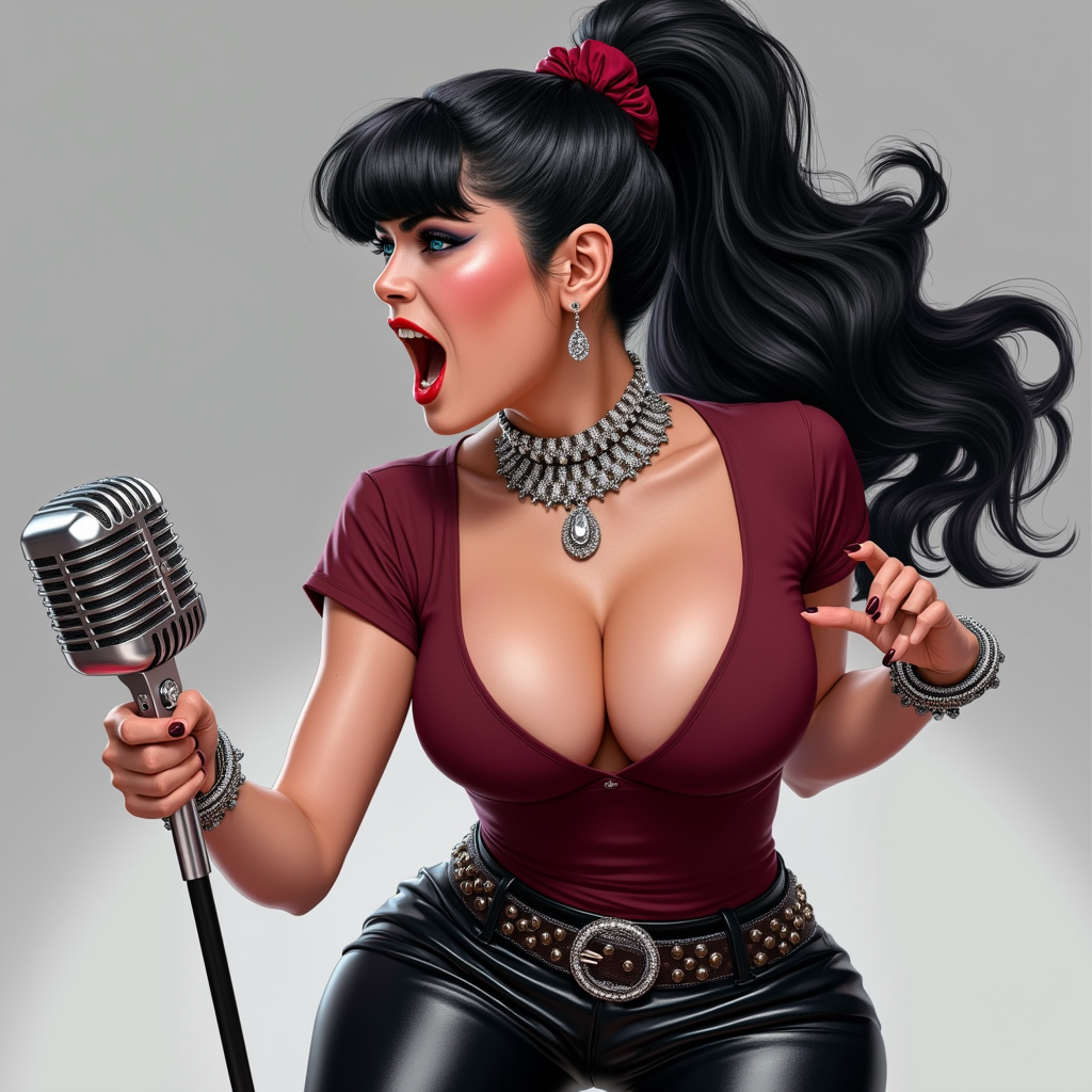 Example: A stunning digital illustration in a hyper-realistic yet stylized pin-up style