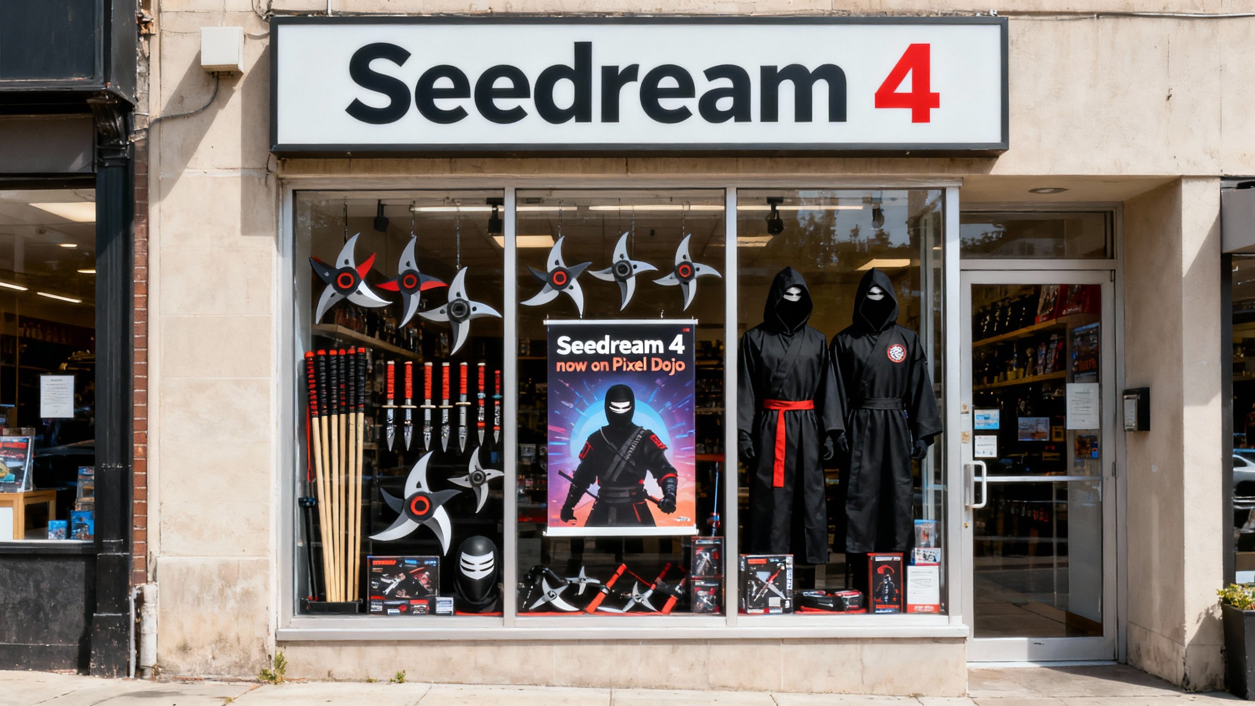 Example: A photo of a store front called "Seedream 4"