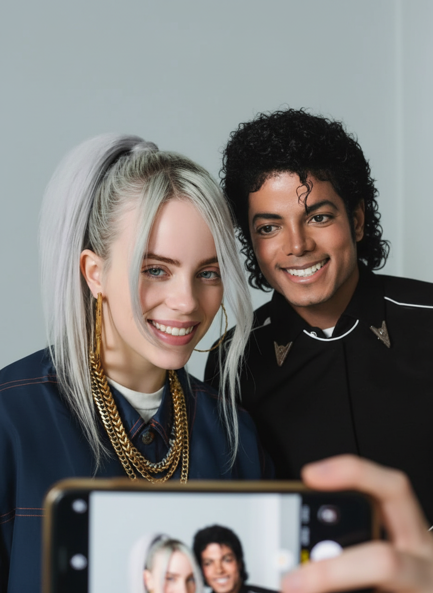 Example: Have the people smile and take a selfie from a phone edited with Google Nano Ban