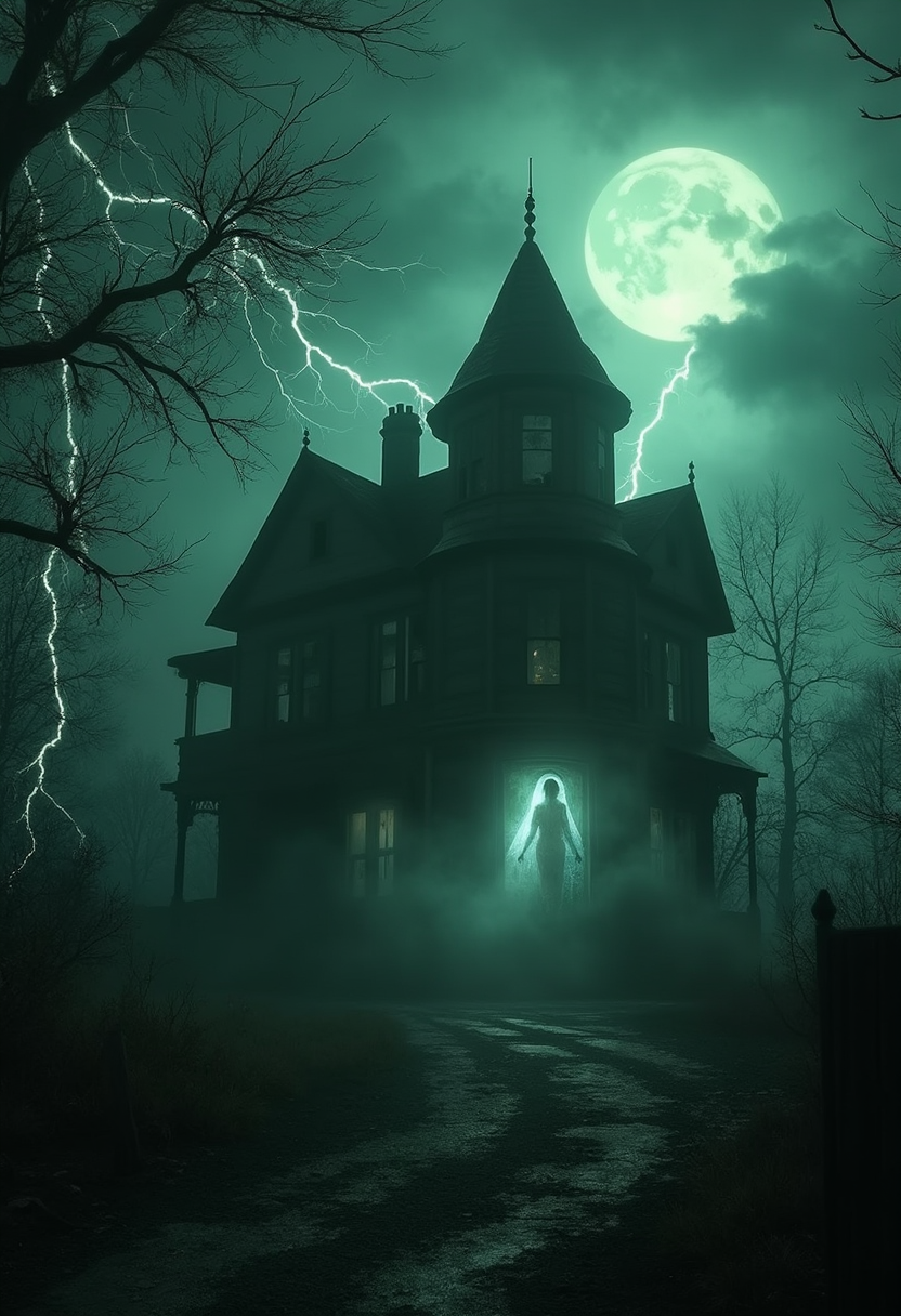 Example: Shot composition: Medium-wide shot from a low angle outside the dilapidated hous