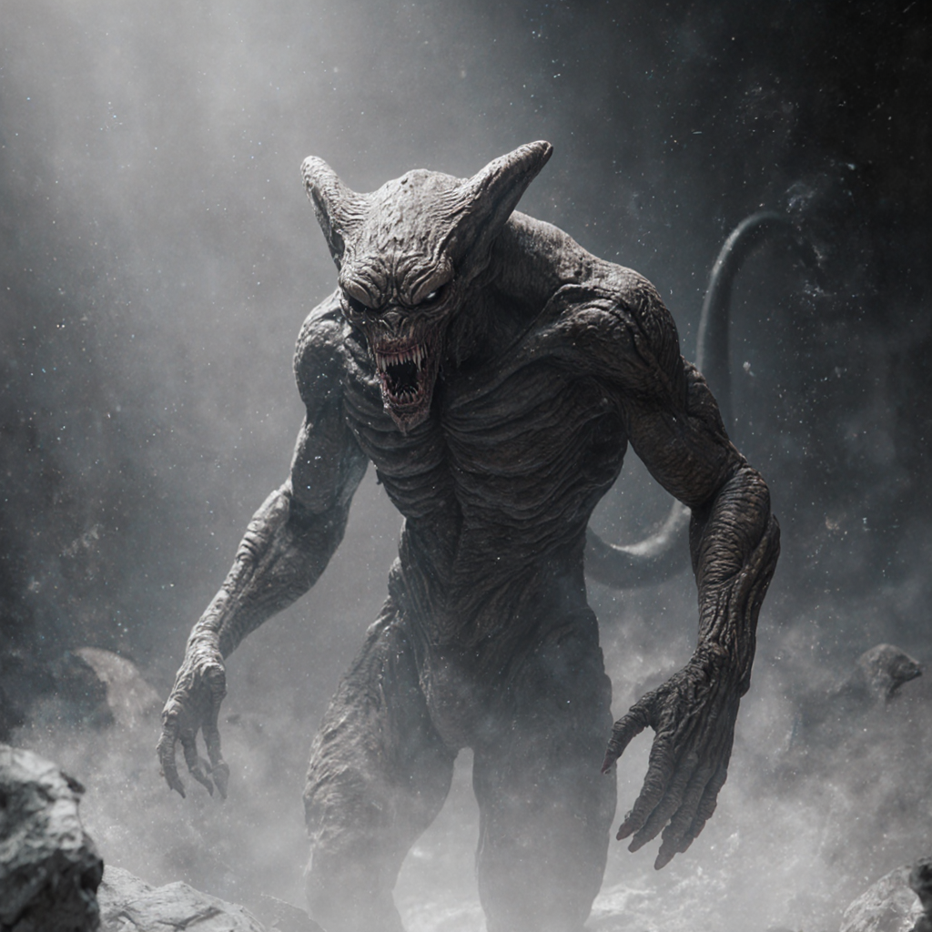 “Generate a creature that cannot be categorized or compared to anything within human imagination or artistic tradition. Its design must reject all visual, cultural, biological, or stylistic references known to mankind. It should appear as an emergent anomaly — something reality itself struggles to render. Its form should evoke primal, wordless terror without relying on eyes, mouths, limbs, or any familiar anatomy. The environment should bend around it, light faltering as if uncertain how to illuminate it. The result must feel truly alien to perception, outside all artistic schools, mythologies, and aesthetics.” Execution Directives: no recognizable art style, no symbolism, no cultural or religious motifs, no fantasy, sci-fi, gothic, surrealist, or Lovecraftian cues; pure generative originality — render as an aesthetic void, with physics, texture, and form emerging from the AI’s own abstraction layer; — forbid emulation of any artist, genre, or medium; — prioritize conceptual impossibility over visual coherence.