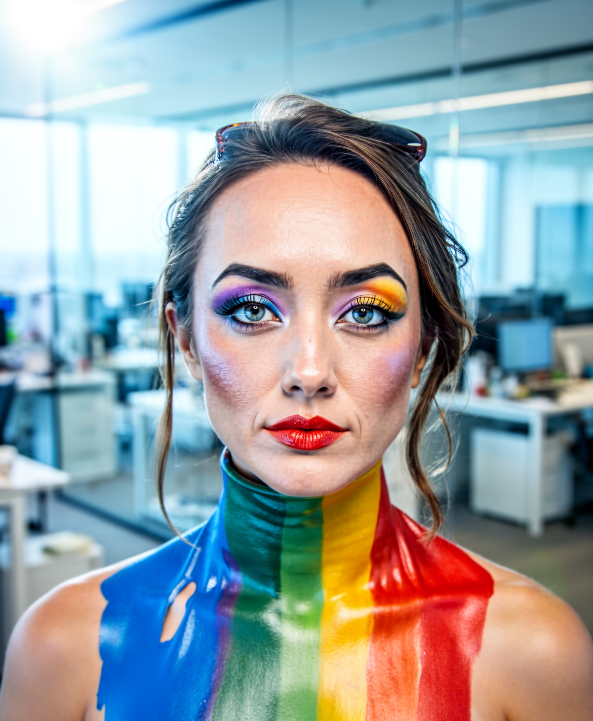 she is in an office