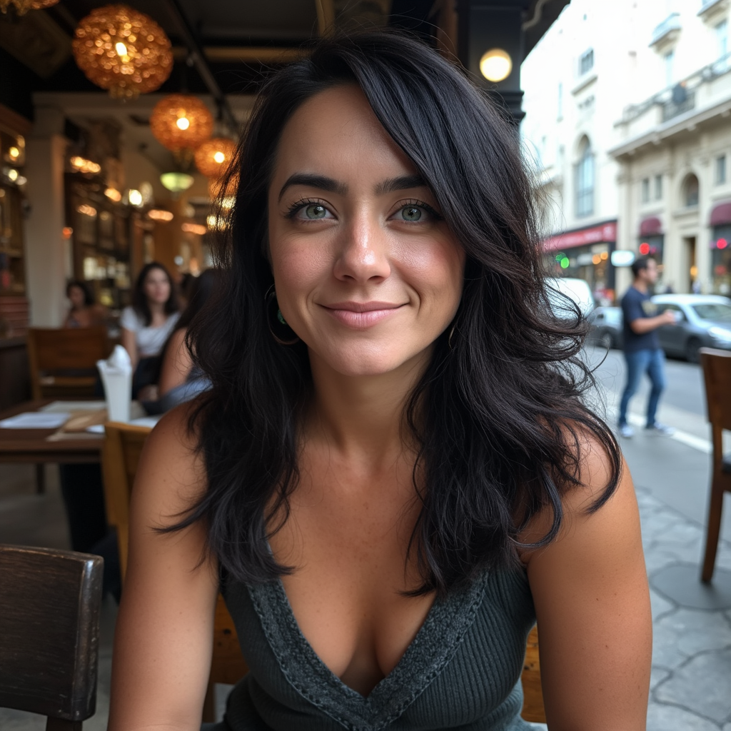 TOKALEMAP woman with black hair sitting in a cafe