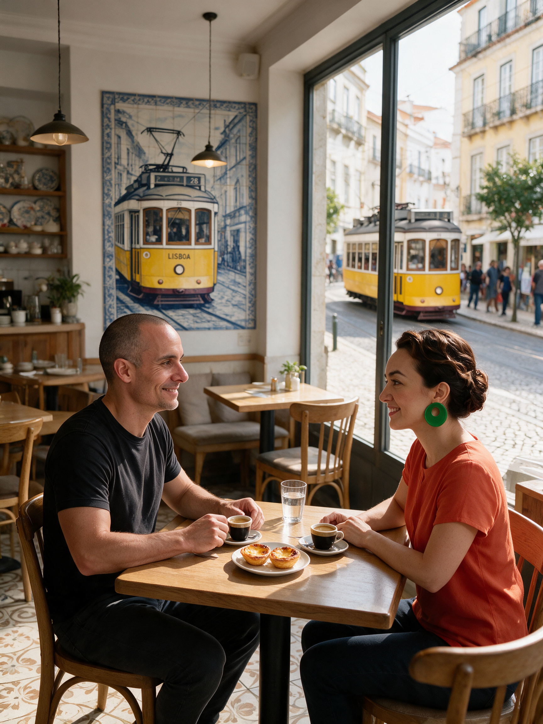 Brian and Pamela in a cafe in Lisbon