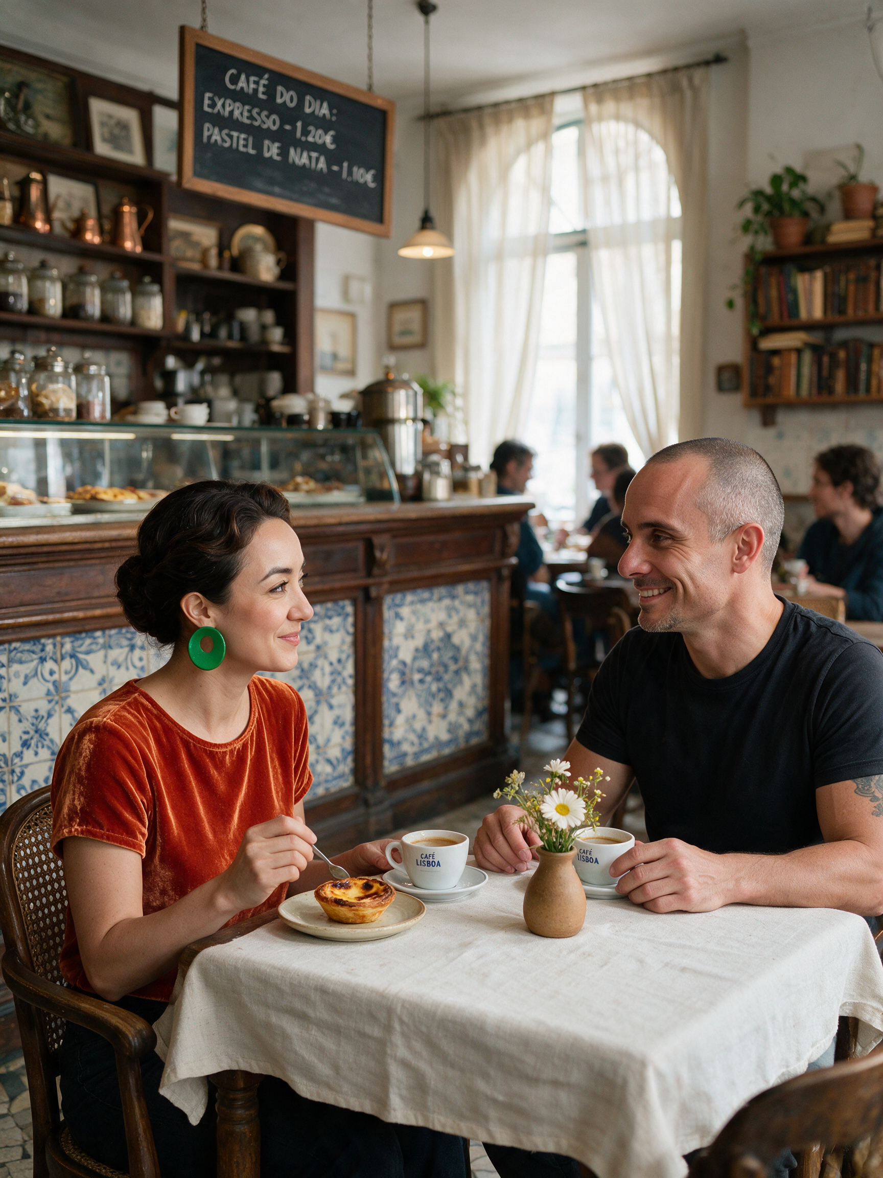 Brian and Pamela in a cafe in Lisbon
