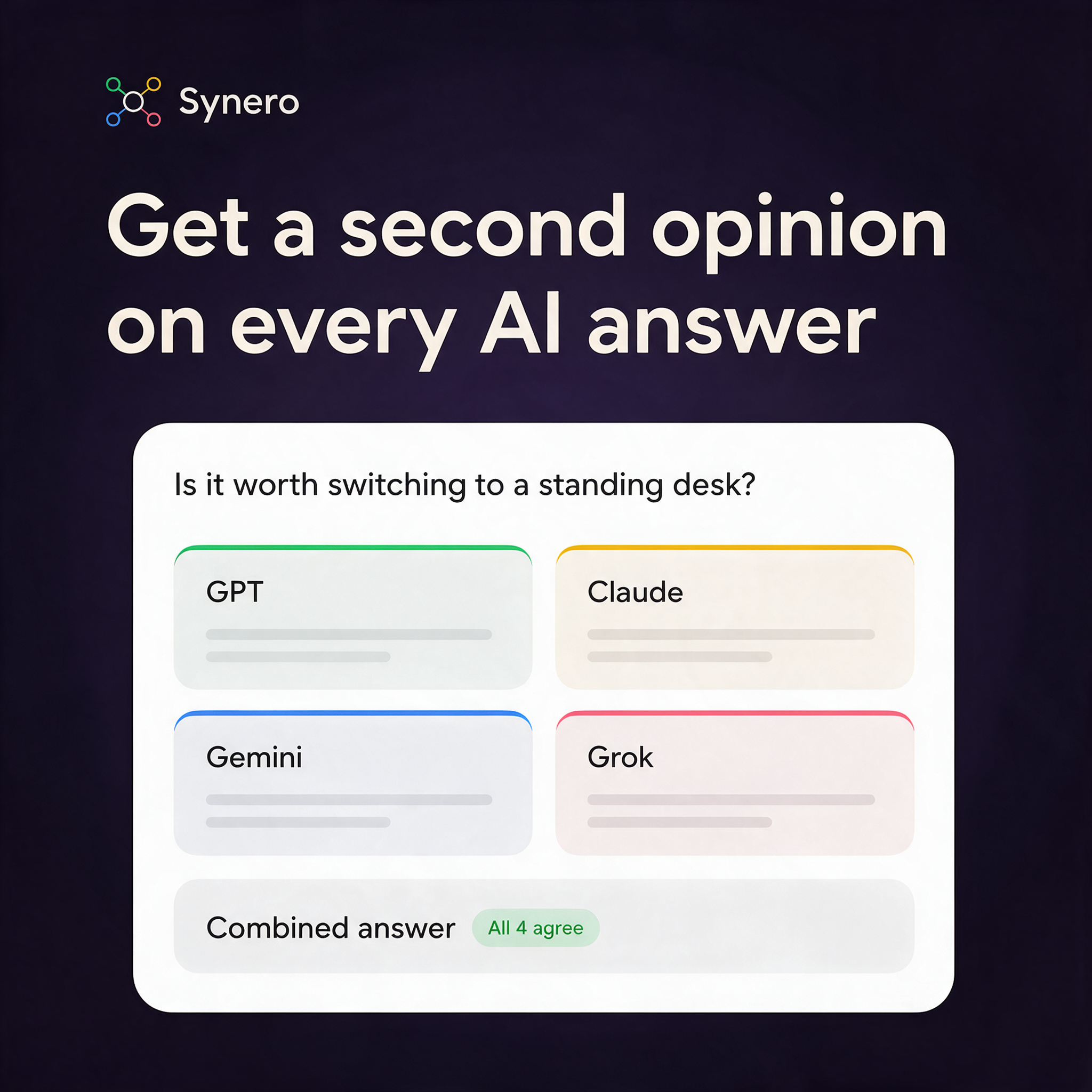Synero Meta ad A: Get a second opinion on every AI answer