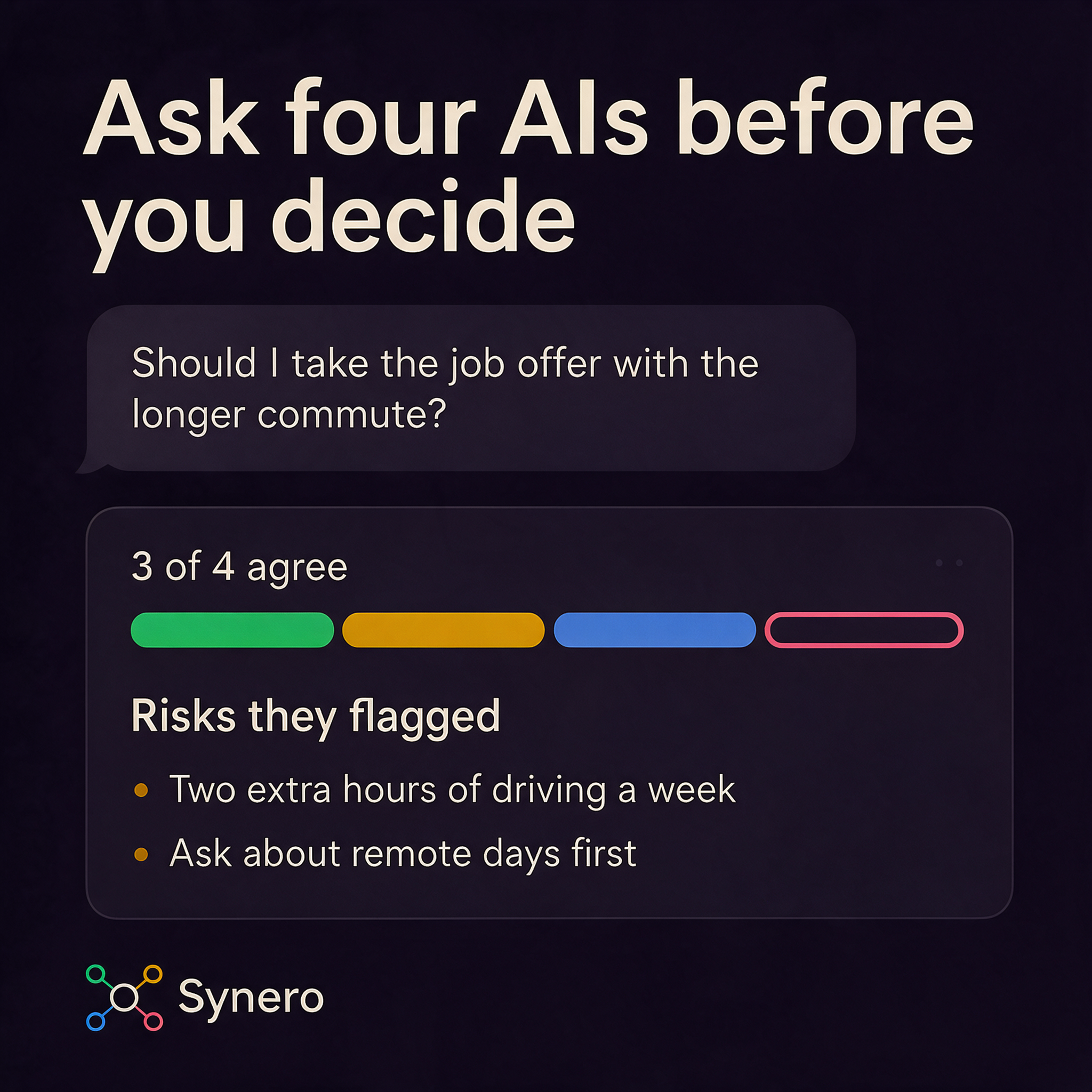 Synero Meta ad E: Ask four AIs before you decide